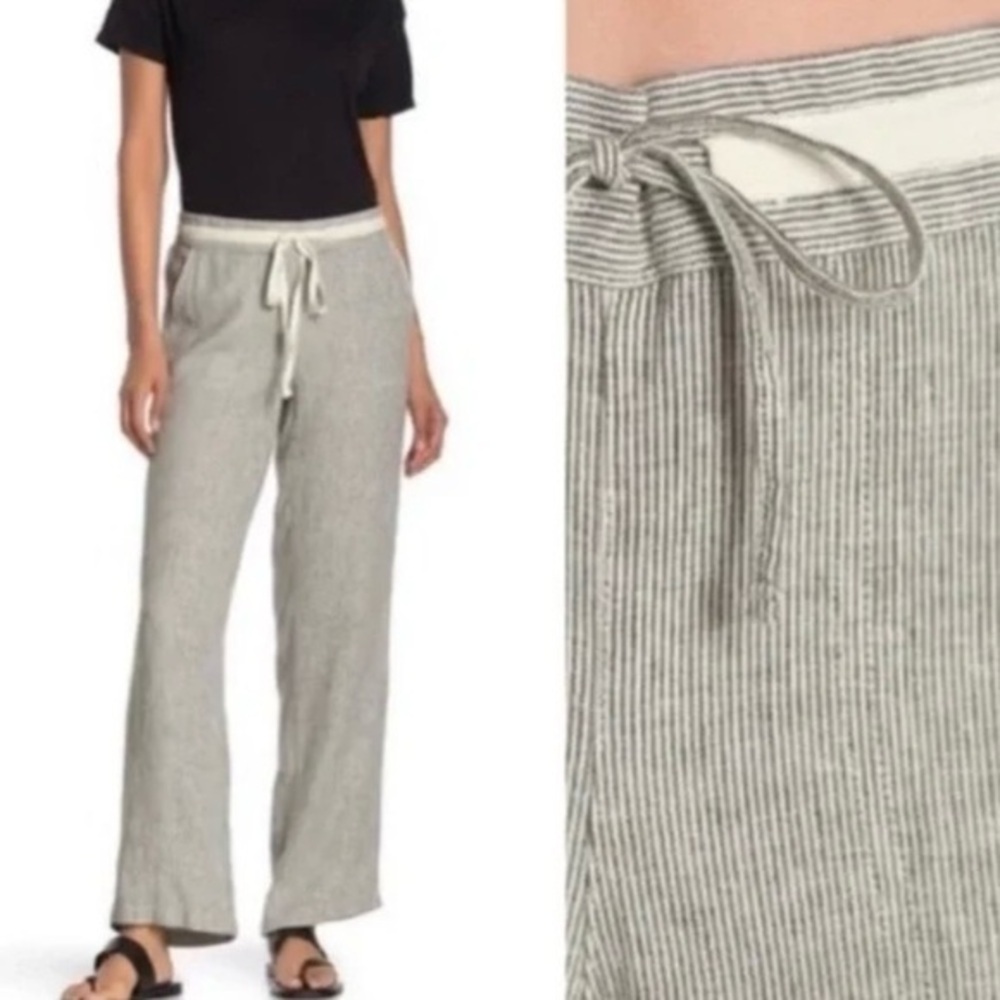 Caslon Women's Pinstripe Wide Leg‎ Pants Linen Lagenlook XL
